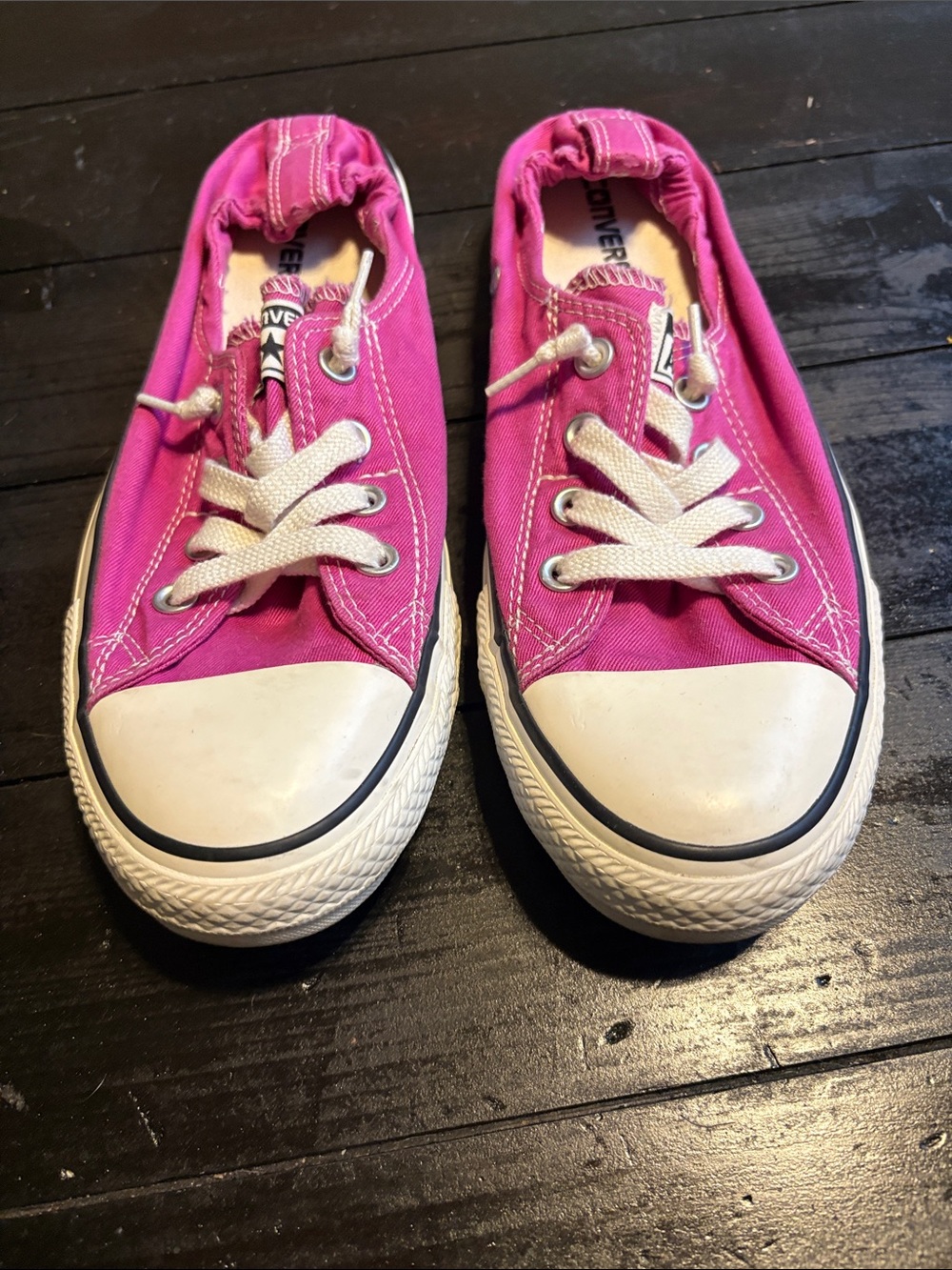 Converse Ladies Hot Pink Canvas Slip-On Lace Sneakers